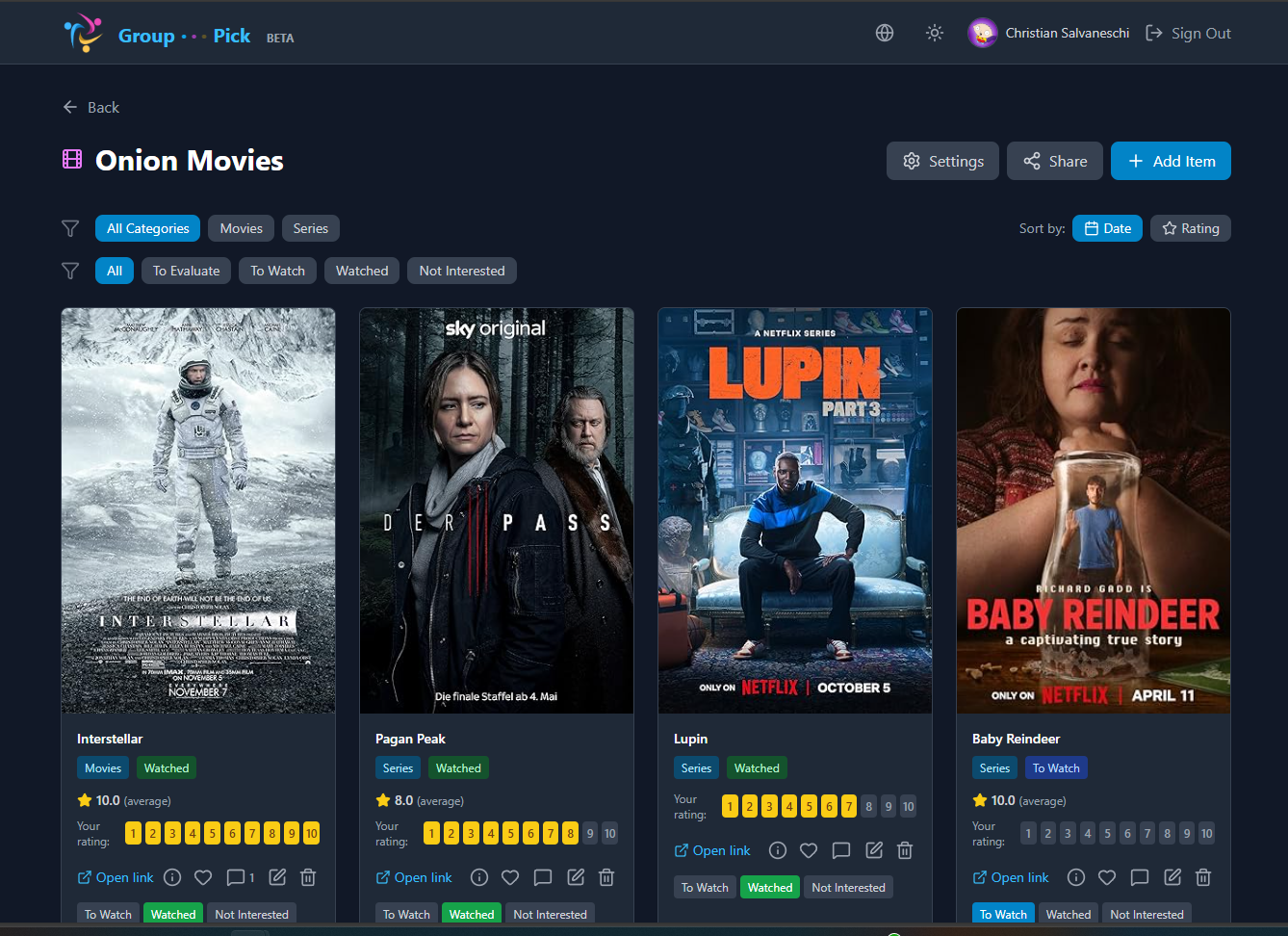 GroupPick Gift List Board